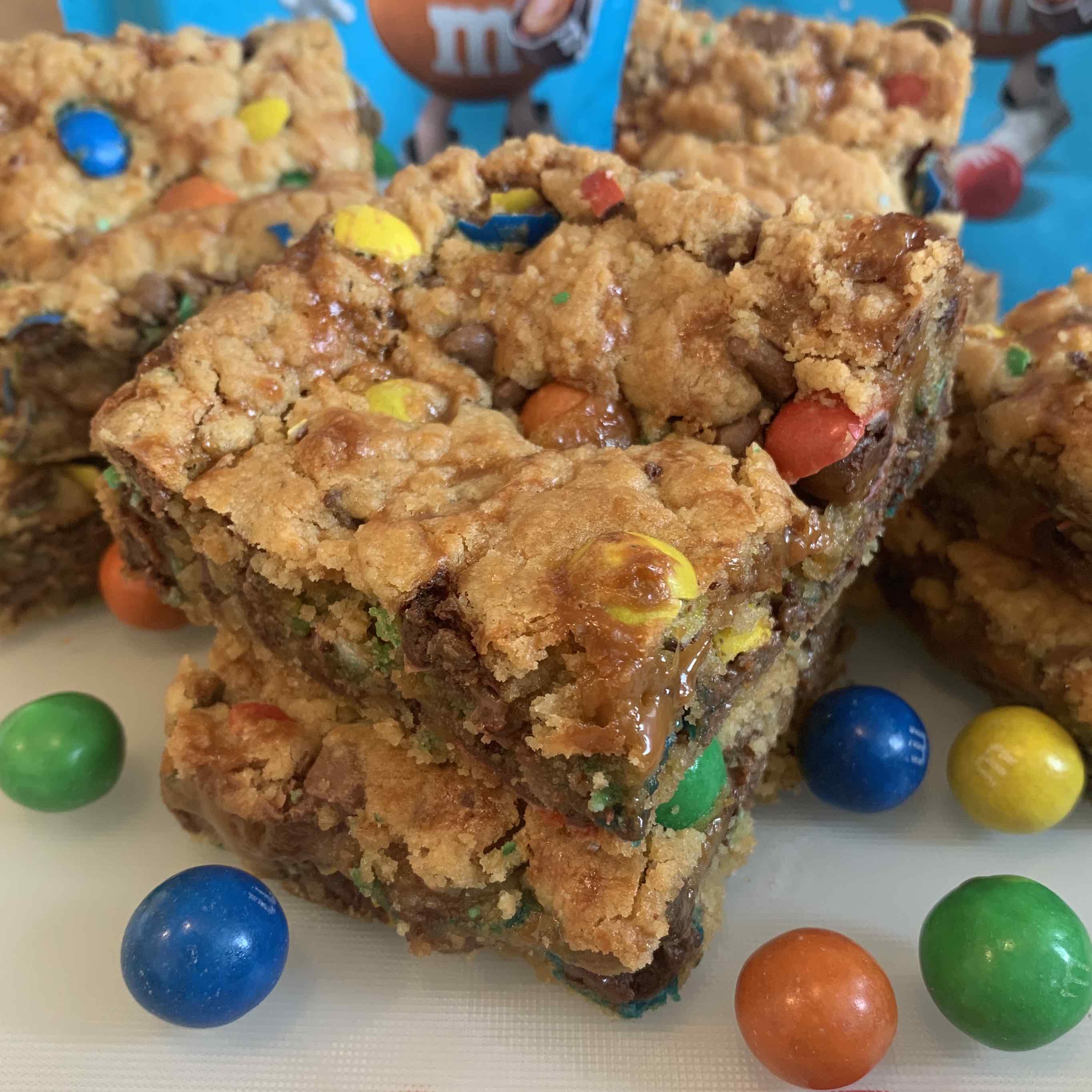 Salted Caramel M&M Cookie Bars